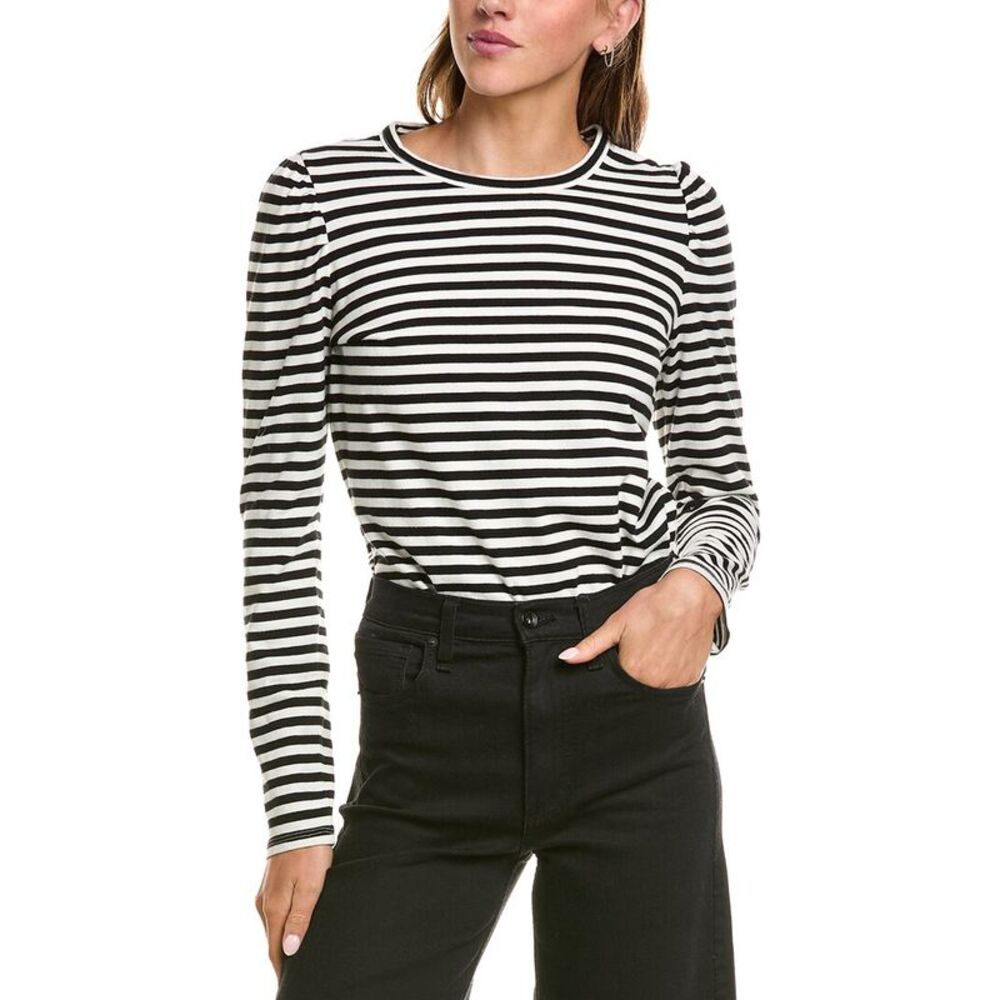 Madewell Womens  Easy Puff Sleeve Stripe Top, Black